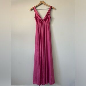 Olga Vintage Bodysilk Pink Bow front detail maxi nightgown size S